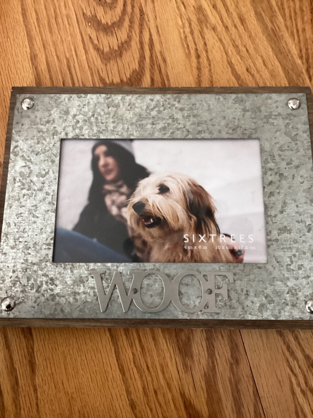 Wood and Galvanized Metal Photo Frame “WOOF” 4x6 inch photo